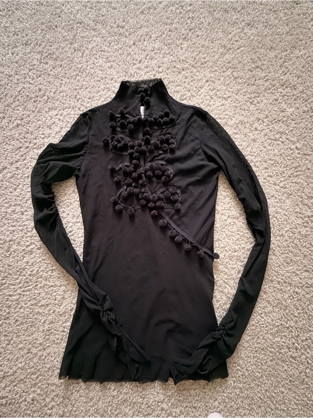 Black Long-Sleeve Pom-Pom Detail Tee - Women